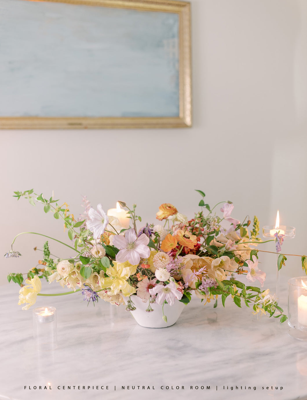 Illuminate Series Lighting Templates - Floral Centerpiece | Neutral Color Room